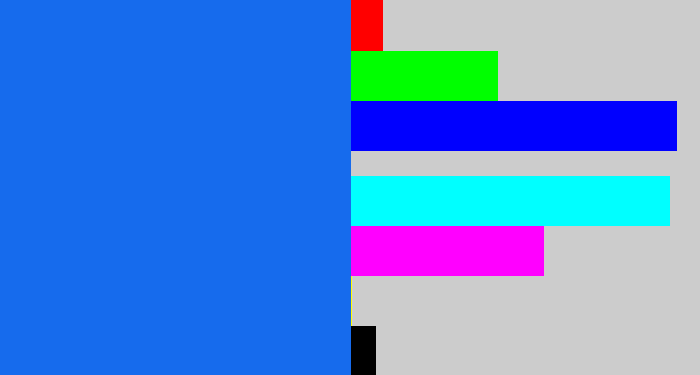 Hex color #166bed - azul