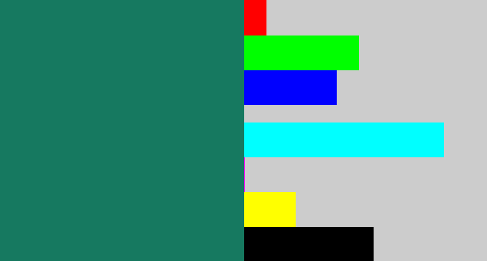Hex color #167960 - blue green