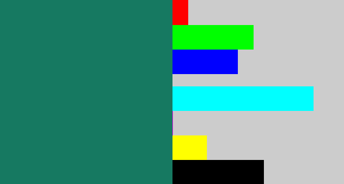 Hex color #167961 - blue green