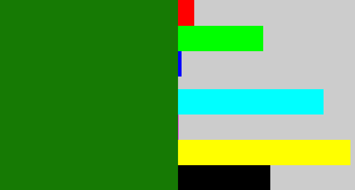 Hex color #167a04 - tree green