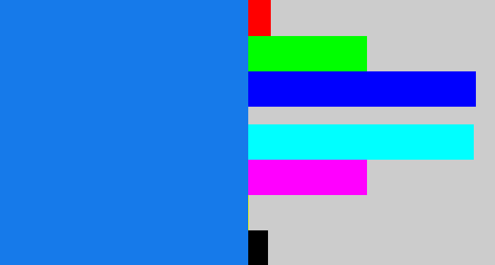 Hex color #167aea - deep sky blue