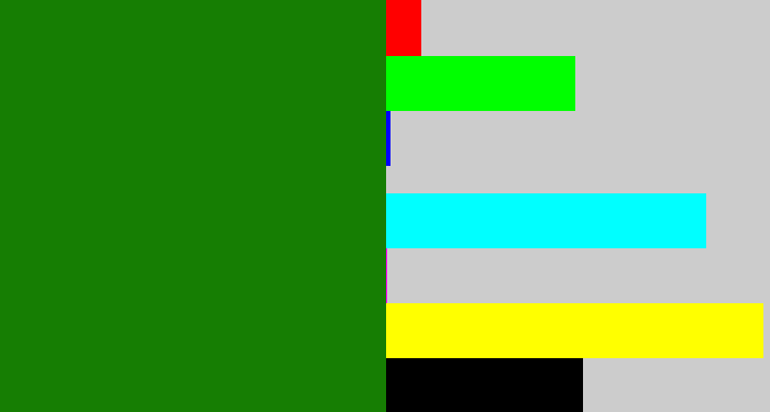 Hex color #167e03 - true green