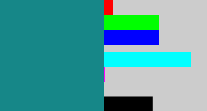 Hex color #168788 - greenish blue