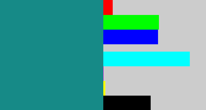 Hex color #168a87 - greenish blue