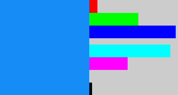 Hex color #168cf7 - azure