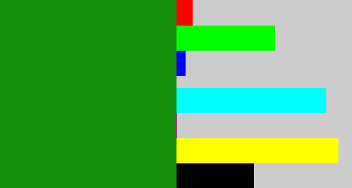 Hex color #168f0c - true green