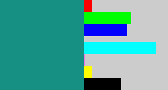 Hex color #169083 - greenish blue