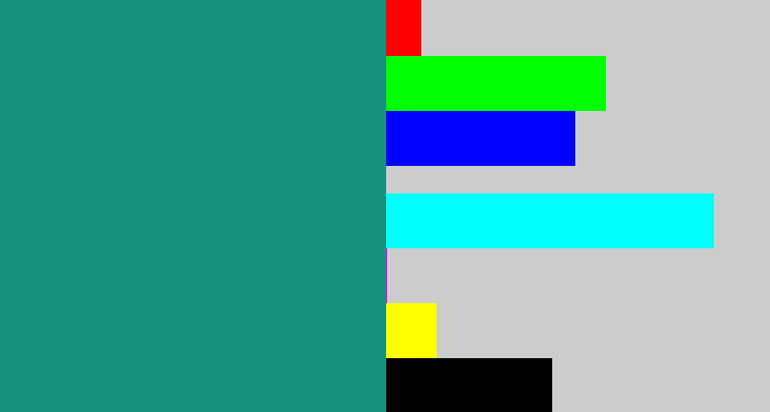 Hex color #16917e - greenish blue