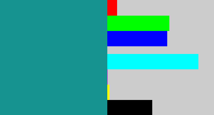 Hex color #169390 - blue/green