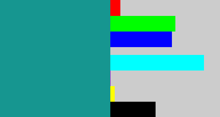 Hex color #169690 - blue/green