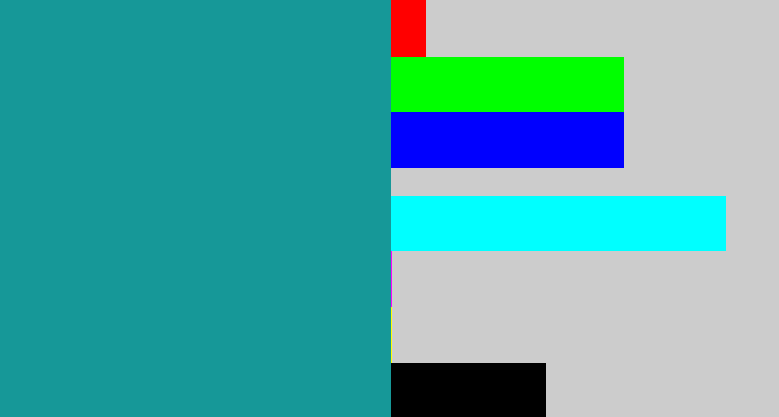 Hex color #169898 - blue/green