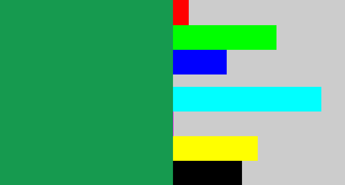 Hex color #169a4f - emerald