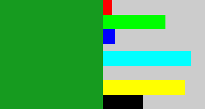 Hex color #169b1f - green