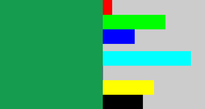 Hex color #169c4e - emerald
