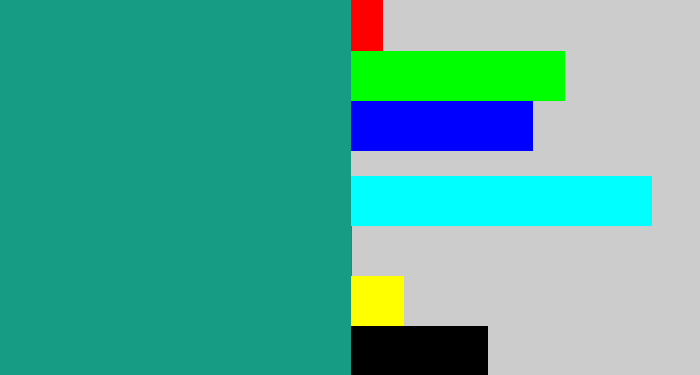 Hex color #169c84 - blue/green
