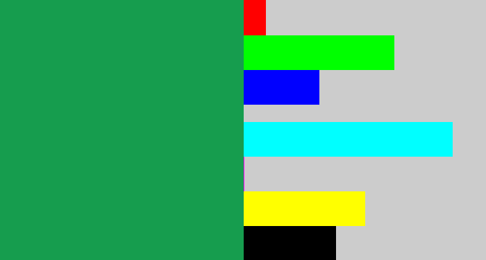 Hex color #169d4e - emerald