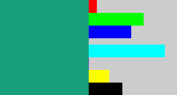 Hex color #169f7a - bluish green