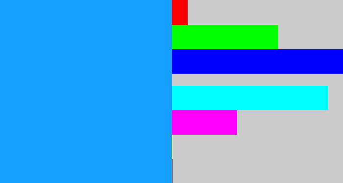 Hex color #169fff - azure
