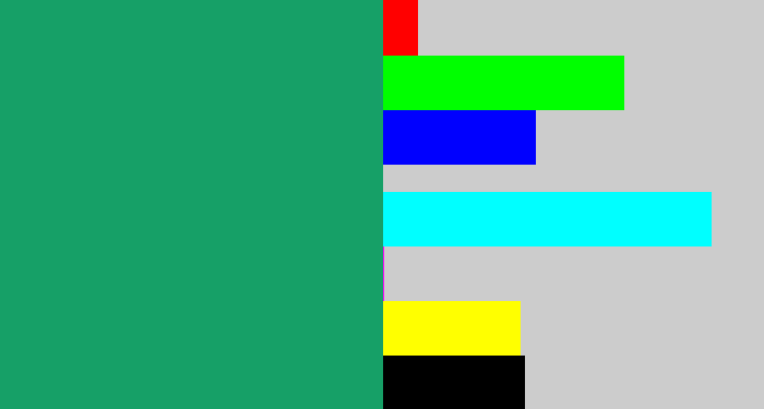 Hex color #16a067 - bluish green