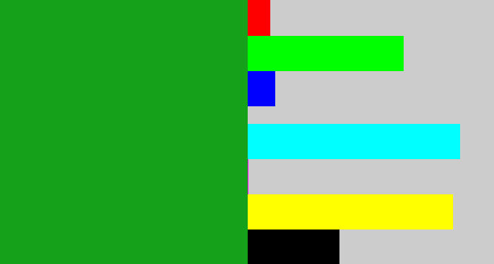 Hex color #16a11b - green
