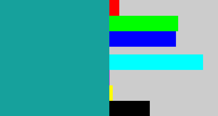 Hex color #16a19c - blue/green