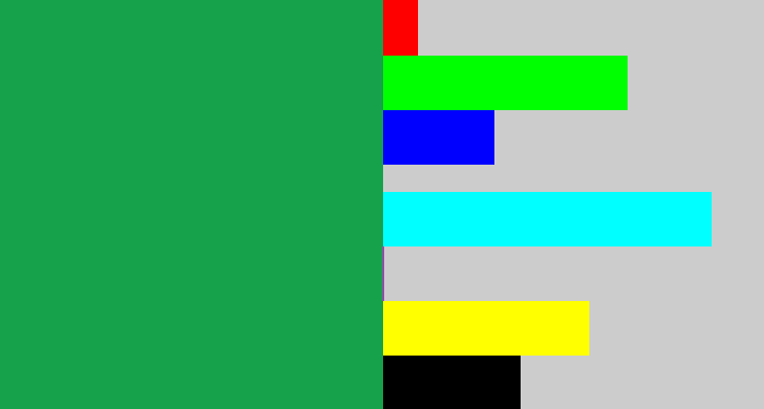Hex color #16a24a - emerald