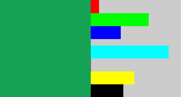 Hex color #16a254 - emerald