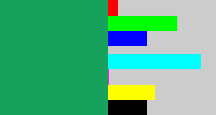 Hex color #16a25d - viridian