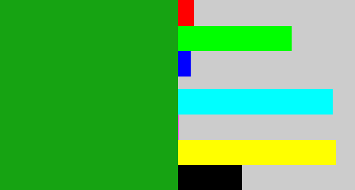 Hex color #16a312 - green
