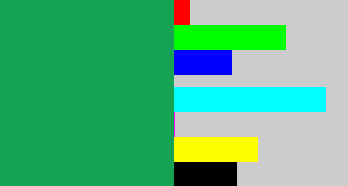 Hex color #16a354 - emerald