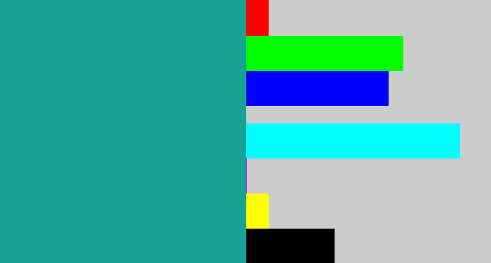 Hex color #16a394 - blue/green