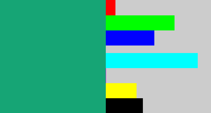 Hex color #16a575 - bluish green