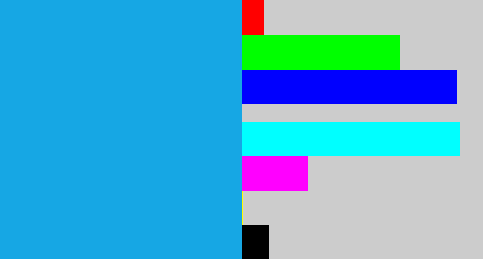 Hex color #16a7e4 - azure