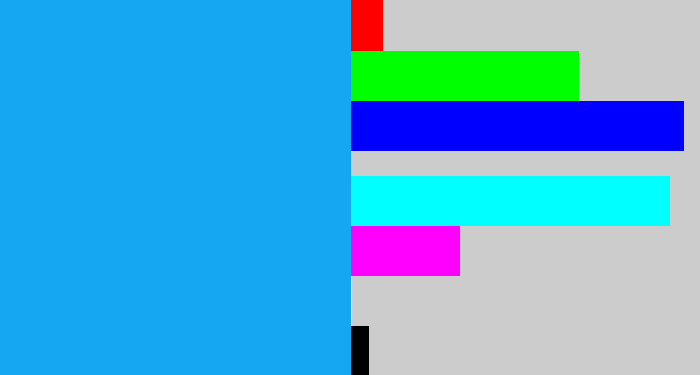 Hex color #16a7f2 - azure