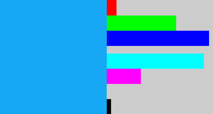 Hex color #16a7f5 - azure