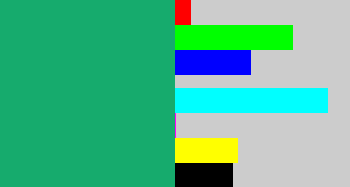 Hex color #16ab6d - bluish green