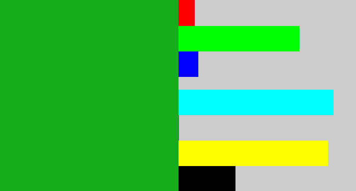 Hex color #16ad1c - green