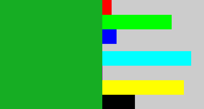 Hex color #16ad23 - green