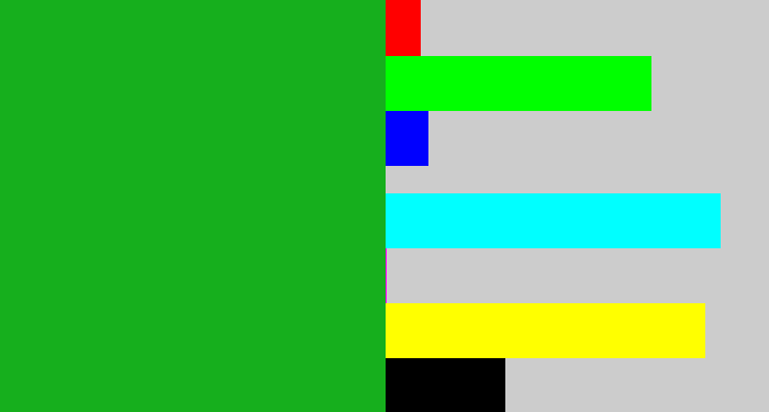 Hex color #16af1d - green