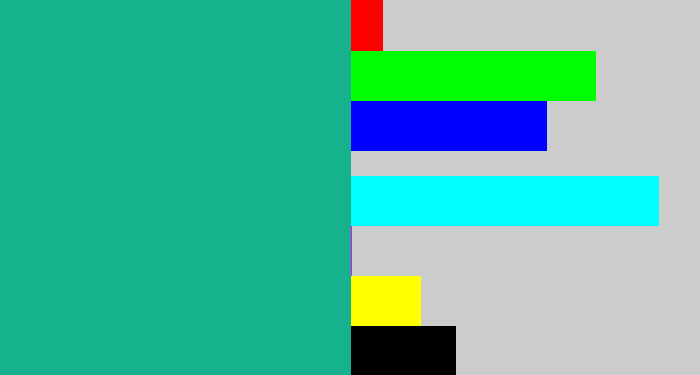 Hex color #16b28e - green blue