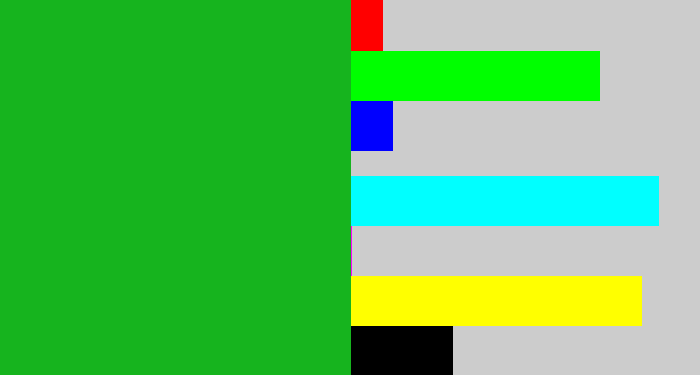 Hex color #16b41e - green