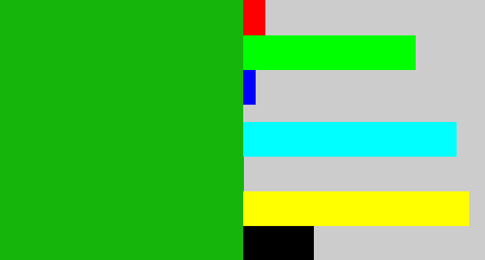 Hex color #16b50c - green