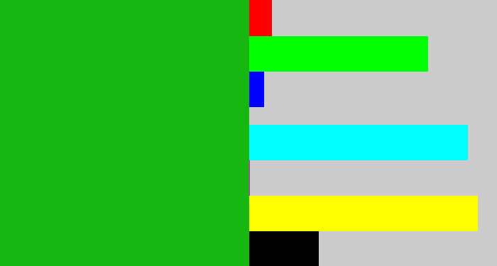 Hex color #16b80f - green