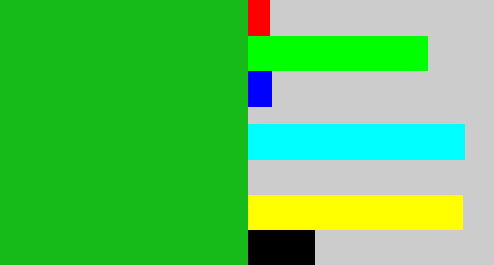 Hex color #16bb19 - green