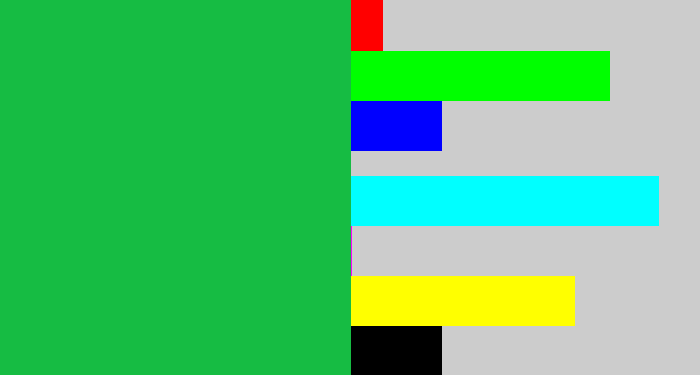Hex color #16bc43 - shamrock green