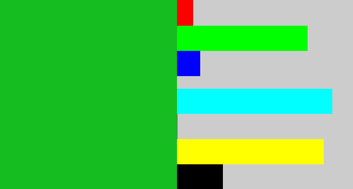 Hex color #16bd20 - green