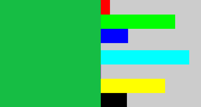 Hex color #16bd44 - shamrock green