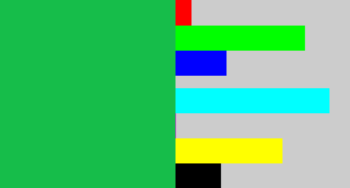 Hex color #16bd4a - shamrock green