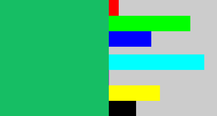 Hex color #16be64 - algae green