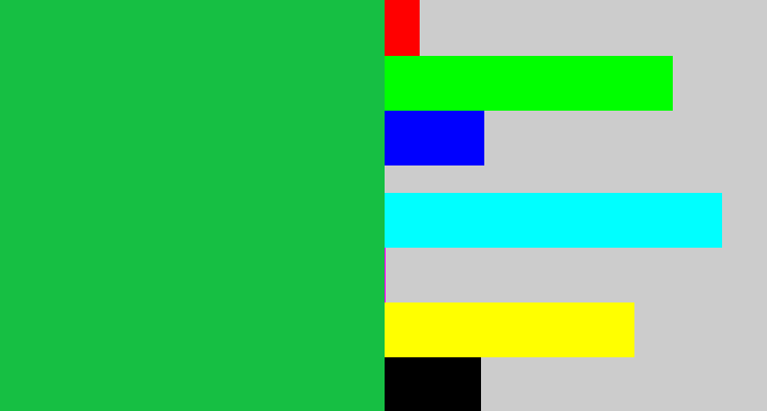 Hex color #16bf43 - shamrock green
